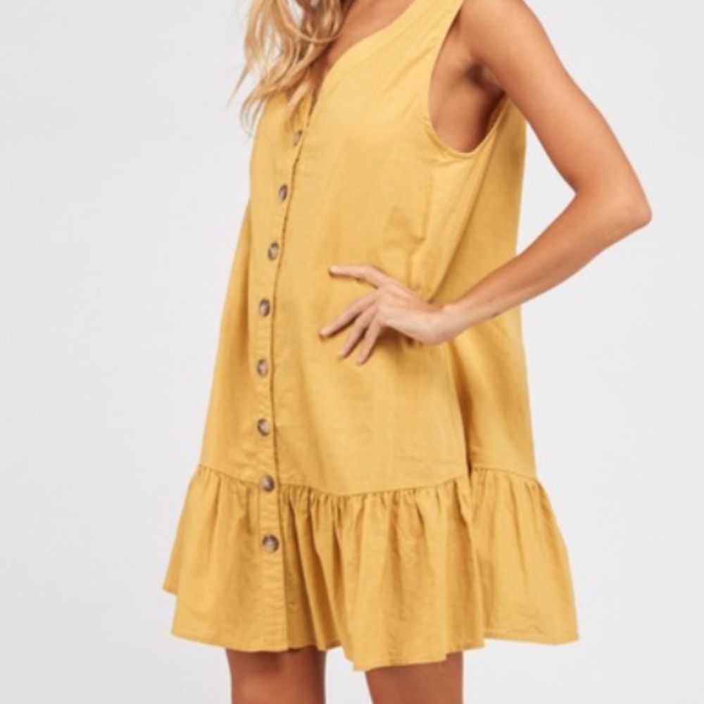 NWOT mustard button up dress - Picture 5 of 8